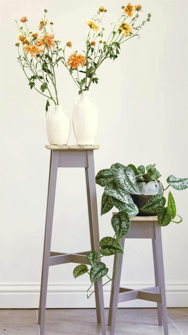 Statement Furniture Florence Plant Stands Set of 2, Tall Small Wooden Plant Holders Assembled