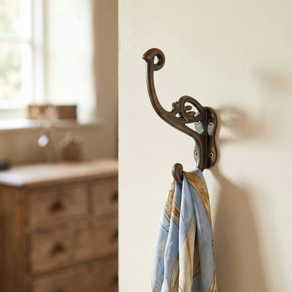 Antique Brass Swan Neck 4 Hole Hat & Coat Hook - 130mm