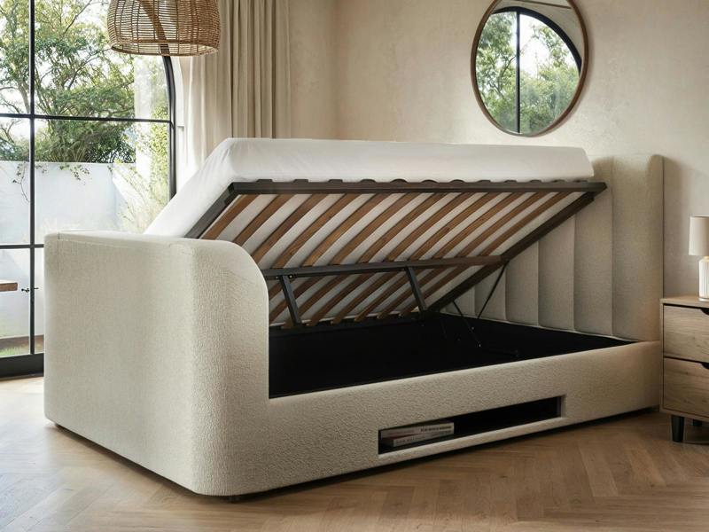 Flair Megane Boucle Side Lift TV Ottoman Bed Cream