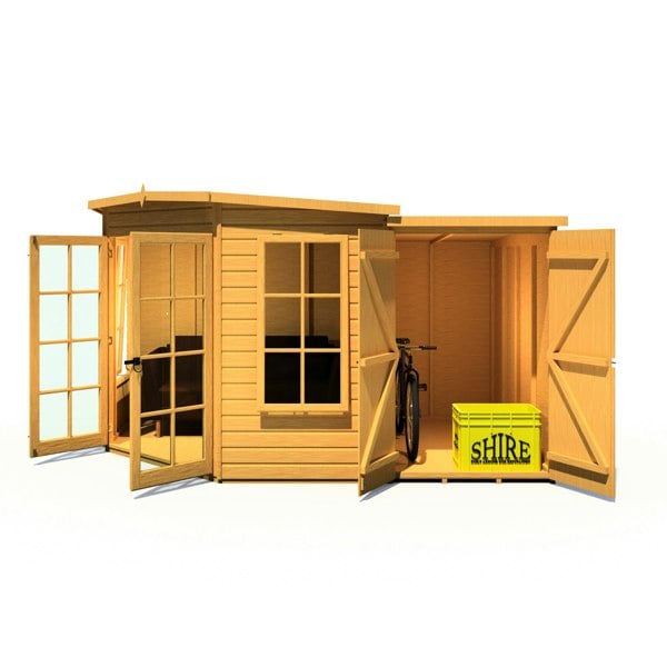 Shire Hampton with Side Shed 8x12 Corner Summerhouse 12mm Interlock Cladding - Best Shed