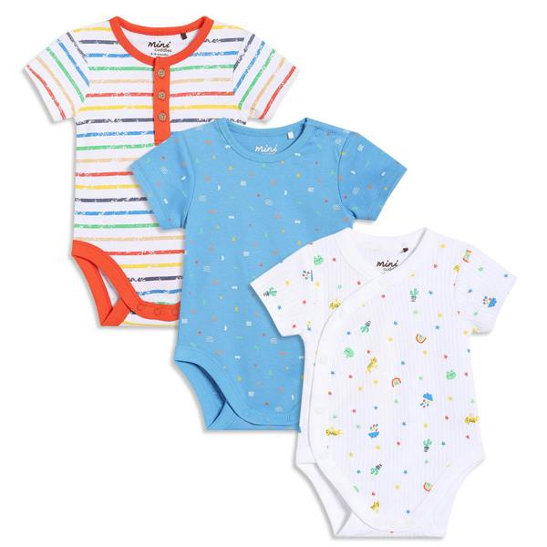 Mini Cuddles Baby Boys 3pk Printed Bodysuits, Multicolour
