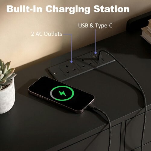 HOMCOM Chest of Drawers for Bedroom with LED Light & Charging Station, Black