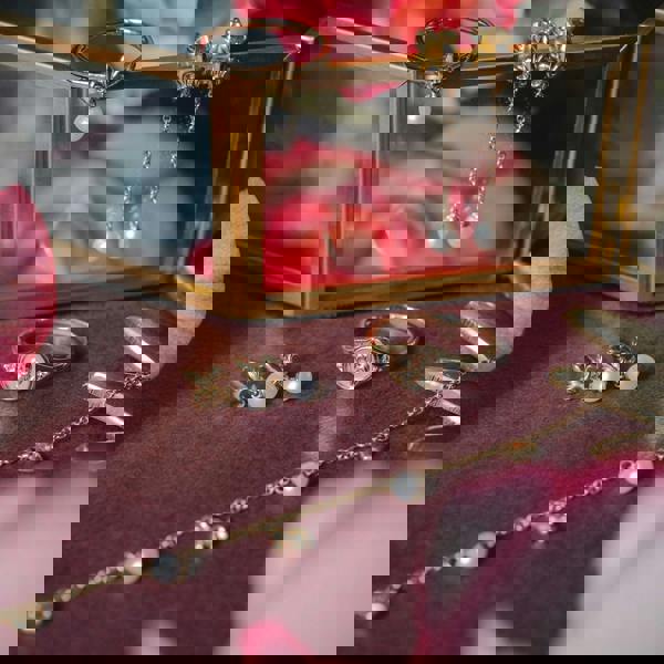 133E4119019 ECFEW™ Pearl Fleur De Lis Chain Drop Earrings In 9ct Yellow Gold 4