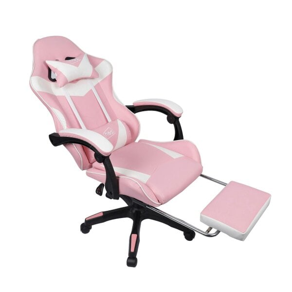 Neo Pink & White PU Leather Gaming Chair with Footrest