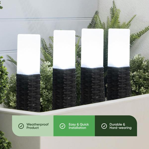 Gardenwize Pack of 4 Solar Stake Lights – Rattan Effect LED Lights