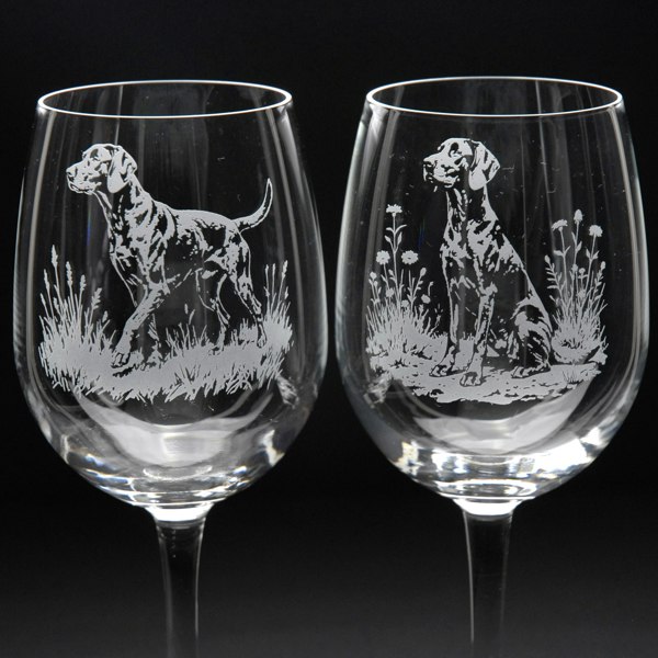 Glyptic Glass Art German Pointer Dog Crystal Wine Glass - Hand Etched/Engraved Gift