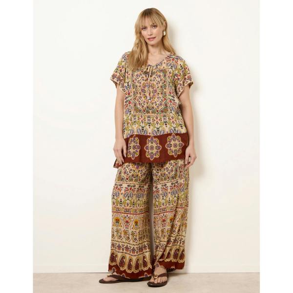 Blue Vanilla Paisley Print Embellished Tie Front Top
