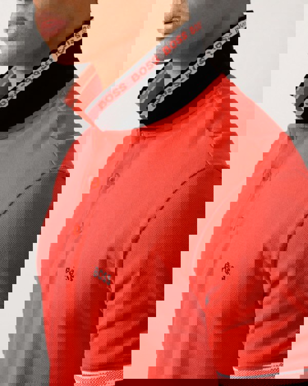 BOSS Green Paddy Mens Cotton-Piqué Polo Shirt with Contrast Logo - Open Red 641