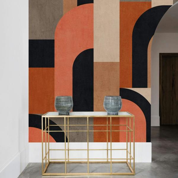 Grandeco Geo Modernist Shapes 3 Lane Repeatable Wallpaper Mural 1.59 x 2.8m, Orange