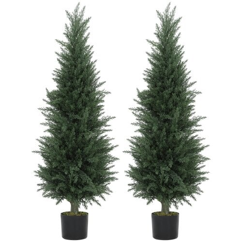 Wyld Haus Fiba Set Of 2 Artificial Cypress Style Trees In Green For Decorative Placement