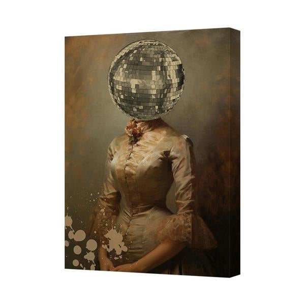 Benjamin Tate Design Disco Ball Head Woman On Vintage Dress Canvas Art Surreal Portrait