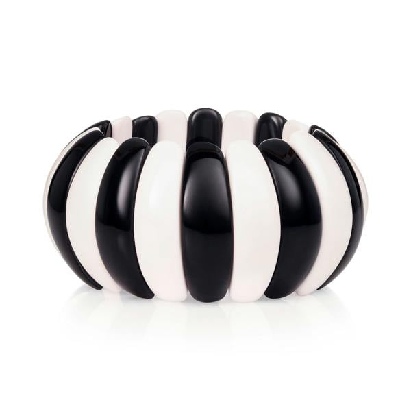 Zavana Wide Black and White Half-Moon Resin Links Bangle Bracelet For Women