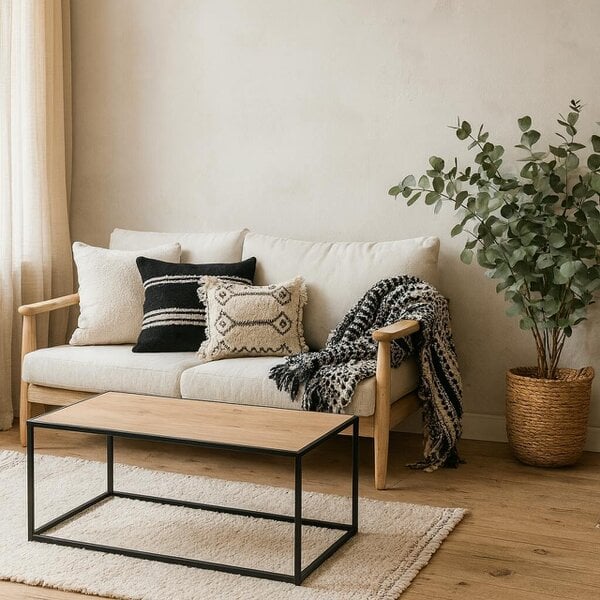 Wyld Haus El Paso Black Metal Frame and Wild Oak Veneer Coffee Table