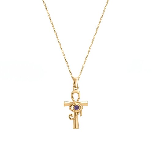 Spero London Sterling Silver Egyptian Ankh and Purple Eye Necklace