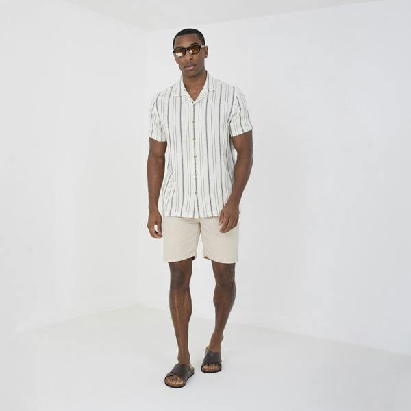 Brave Soul Stone Cotton Seersucker Shorts - Stone Image 3