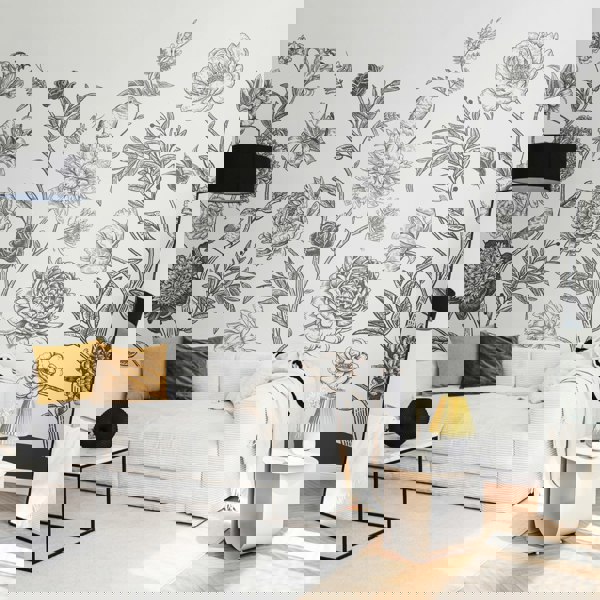 Origin Murals Jacobean Rose Trail - Black and White