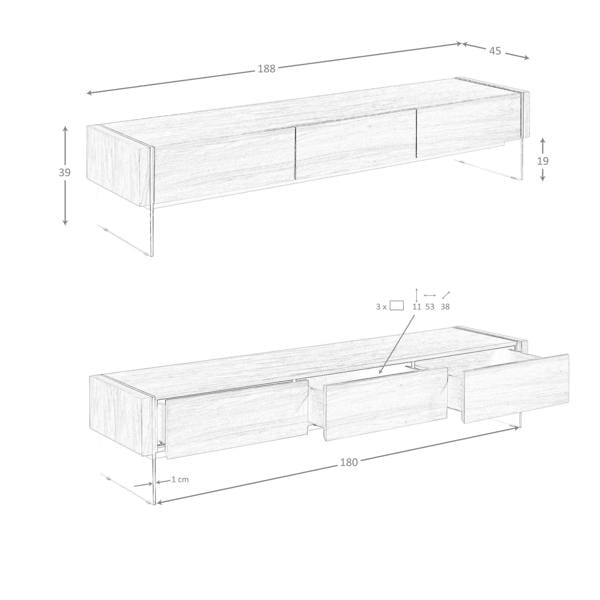 Angel Cerdá Walnut and Tempered Glass TV Stand 3085