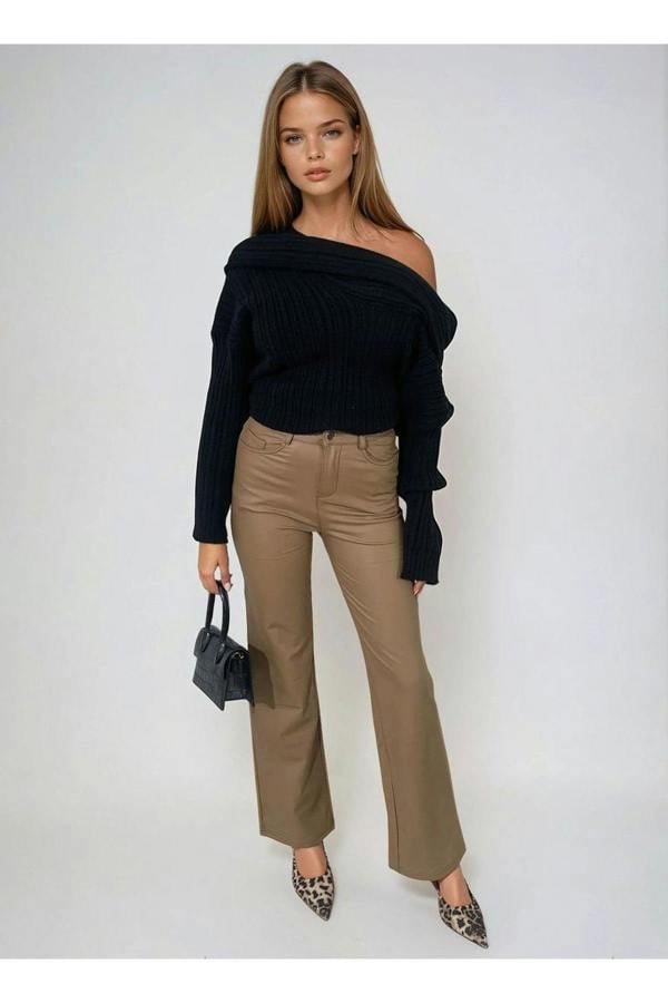 Lucia High Waisted Faux Leather Trouser - Camel