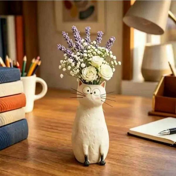 Leaper Cute Resin Cat Shaped Decorative Vase Ornament