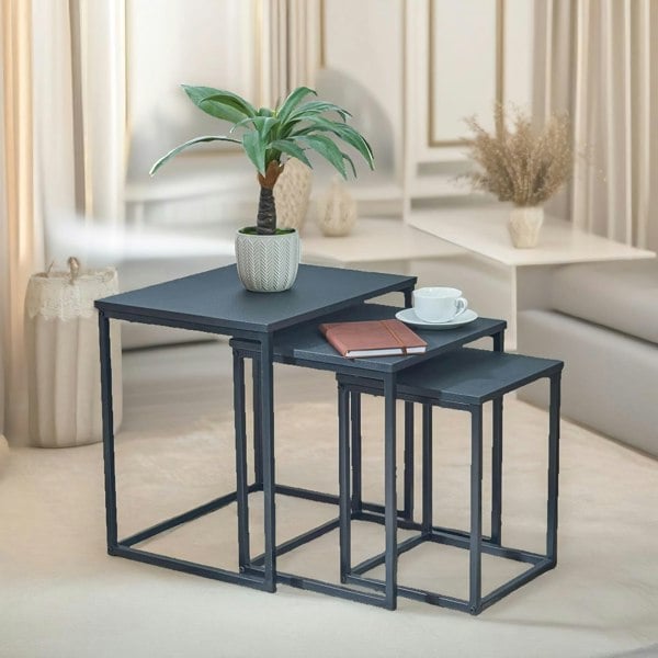 Rafaelo Mobilia Set Of 3 Nesting Tables Black