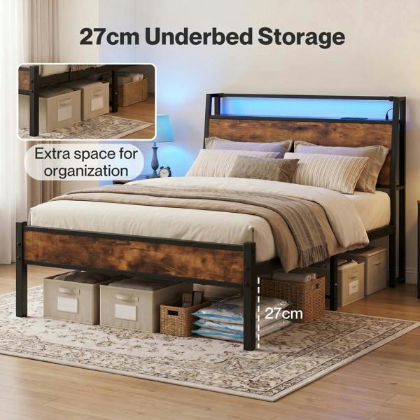 Levede Single Bed Frame Platform Storage Headboard Charging Station LED Lights