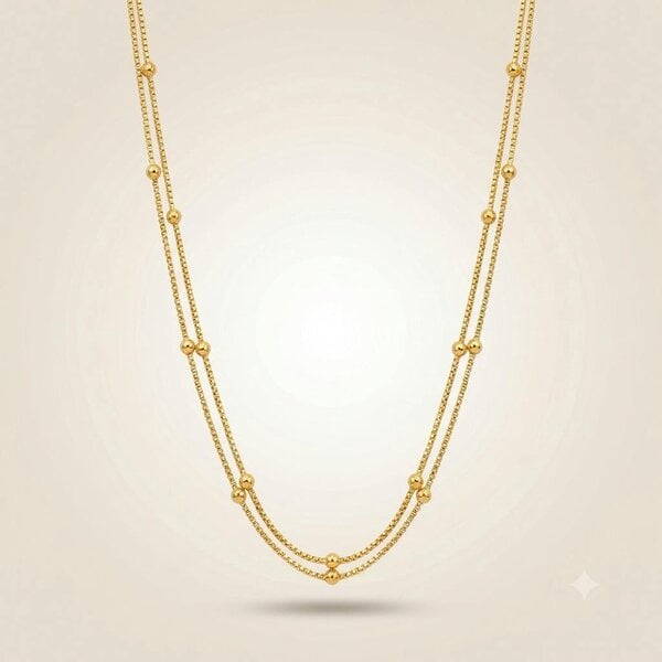 The Colourful Aura Double Strand 18k Gold Plated Satellite Chain Necklace