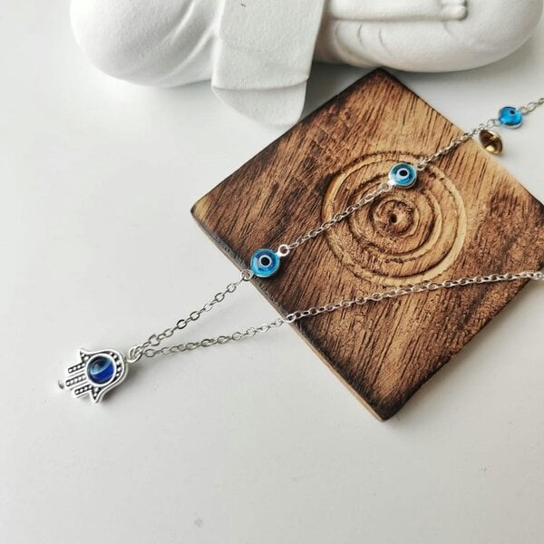 The Colourful Aura Half Evil Eye Necklace Hamsa Charm Silver Protection Choker Necklace