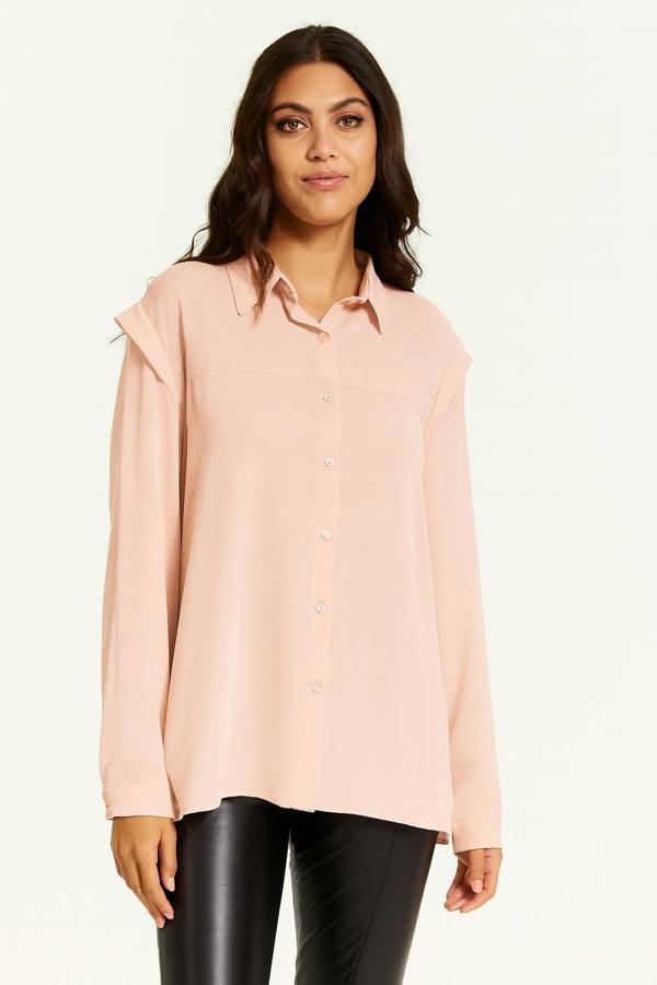 Hoxton Gal Relaxed Fit Shoulder Detailed Long Sleeves Shirt in Pink