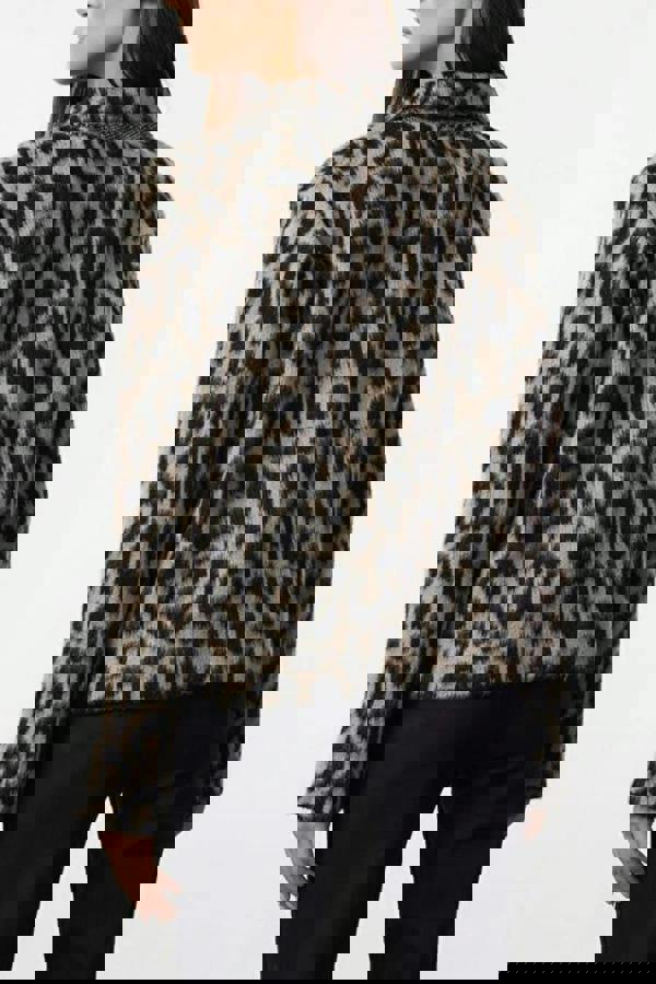 WOVCOR Leopard Print Polo Neck Knit Cardigan