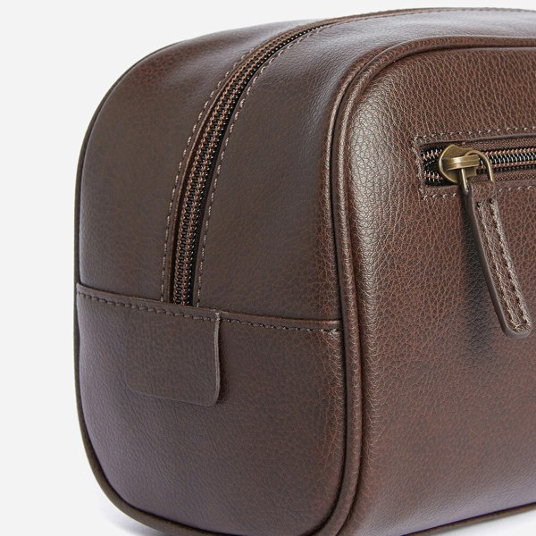 Barbour LEATHER Mens Wash Bag Dark Brown