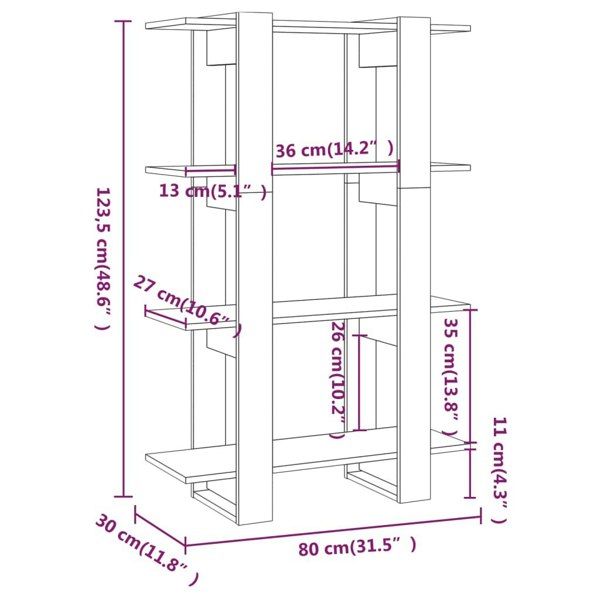 Berkfield Book Cabinet/Room Divider Grey Sonoma 80x30x123.5 cm