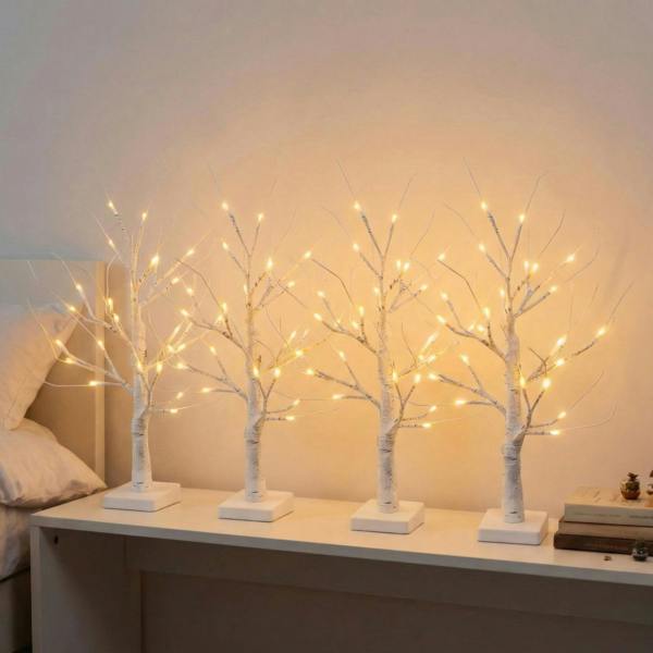 60cm White Twig Christmas Tree with 24 Warm White LEDs, USB or Battery Operated, Pack of 2 and Pack of 4 image 1