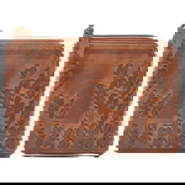 Mala Leather Wild Bloom Classic Tan Floral Leather Coin & Card Purse