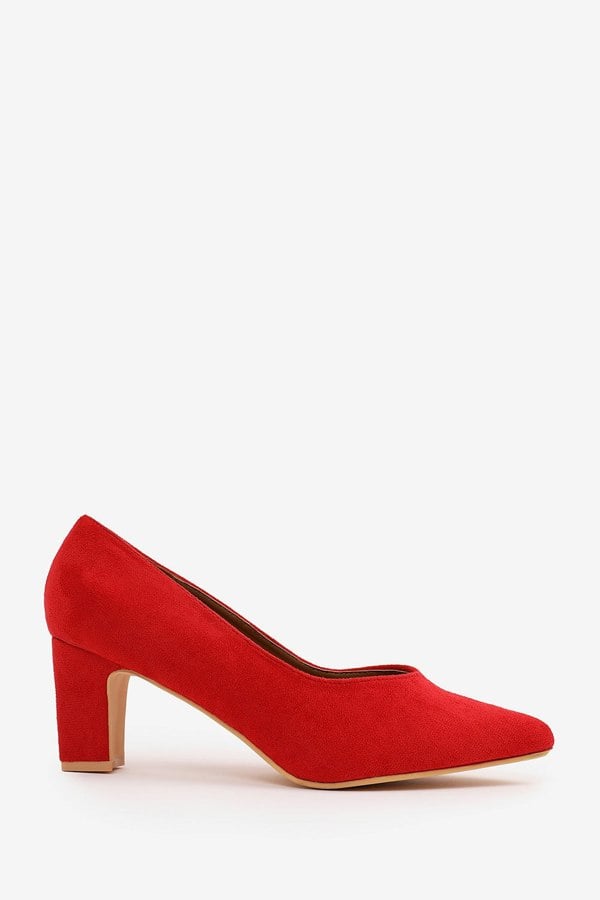 Where's That From Serena Wide Fit Block Heel With Pointed Toe in Red Suede