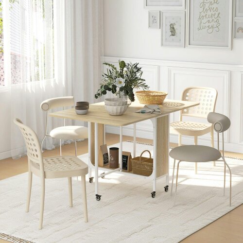 Wyld Haus Suni Reta Wooden Natural And White Drop Leaf Dining Table Seating 6