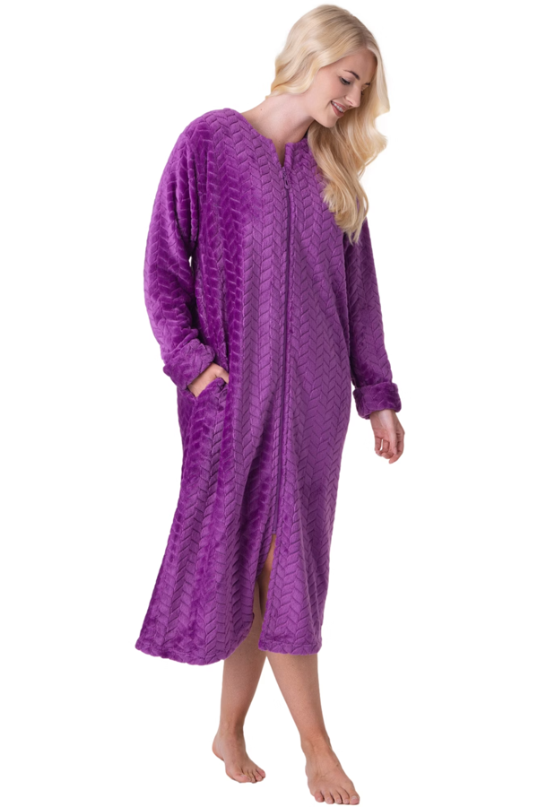 Camille Supersoft Zip Front Embossed Housecoat