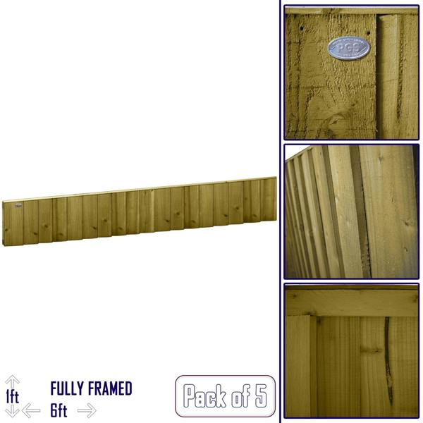 5 pack fence panel feather edge fully framed [w.6ft x h.1ft] 1