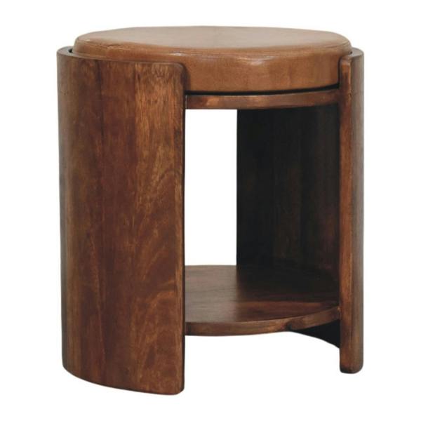 Artisan Furniture Solid Wood Savoy Leather Stool