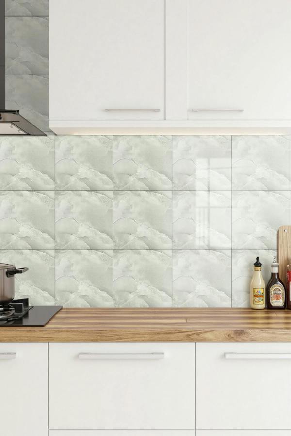 Living and Home 10pcs Self-Adhesive Off-white Jade Marble PVC Wallpapers, 40x40cm