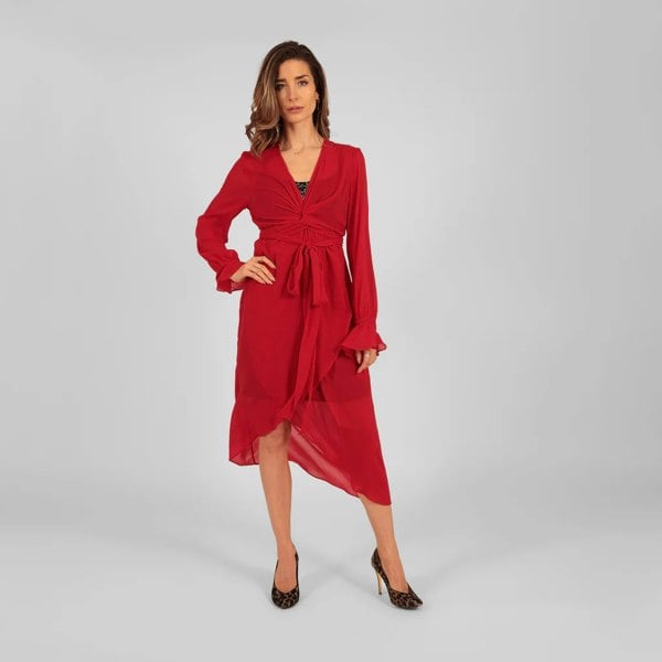 Houli midaxi wrap dress red