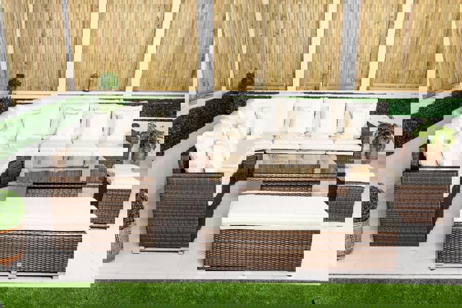 Giardino Santorini 6 Seat Modular Corner Sofa Rattan Garden Furniture Set Outdoor Height Adjustable Coffee Table, Bench and Stool