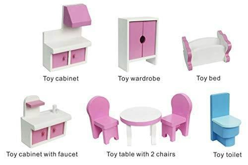 HYGRAD BUILT TO SURVIVE Wooden Play Doll House With Accessories & Furniture Role Play Doll House 4 Designs Christmas, Birthday Girls Gift (Design 1)