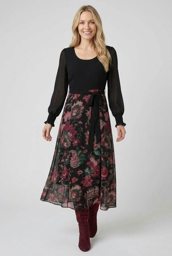 Izabel London Printed Semi Sheer Tie Waist Midi Dress