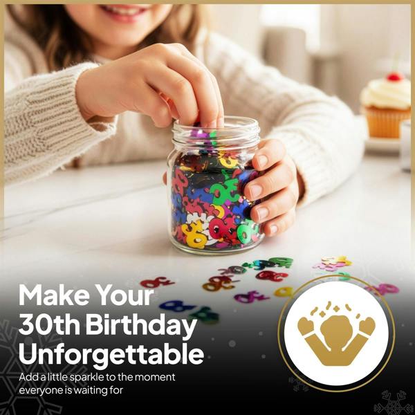 30th Birthday Multicolour Metallic Foil Confetti Pack, Table Decoration for Parties image 5