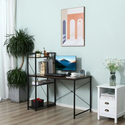 Wyld Haus Ledo 120cm Rustic Brown And Black Reversible Industrial Home Office Desk With Side Shelving