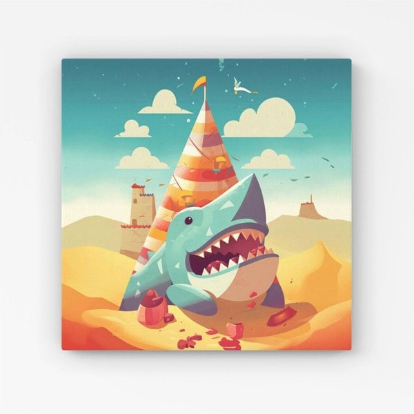 Warren Reed Shark On A Beach Holiday Canvas