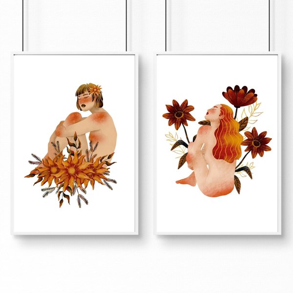 Framed pictures for bathrooms | set of 2 Ladies wall art prints