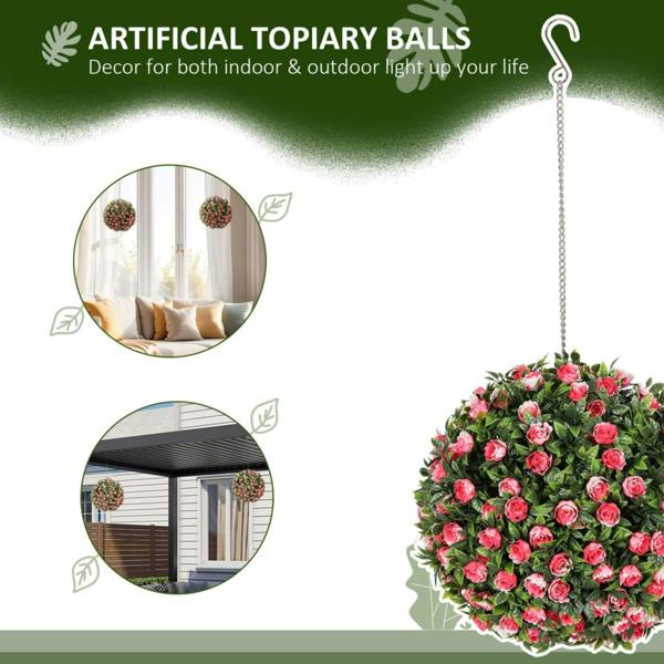 Dyzi Set of 2 Artificial Rose Topiary Balls 28cm Hanging Faux Plants
