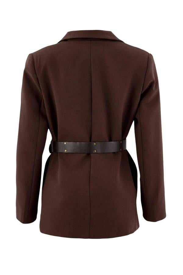 Belted Fitted Long Sleeve Blazer Jacket