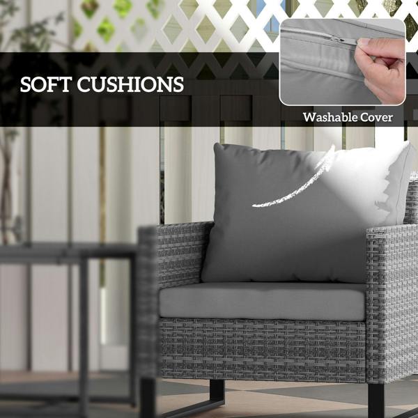 Wyld Haus Dobaso Rattan Grey 3 Piece Bistro Set with Glass Coffee Table